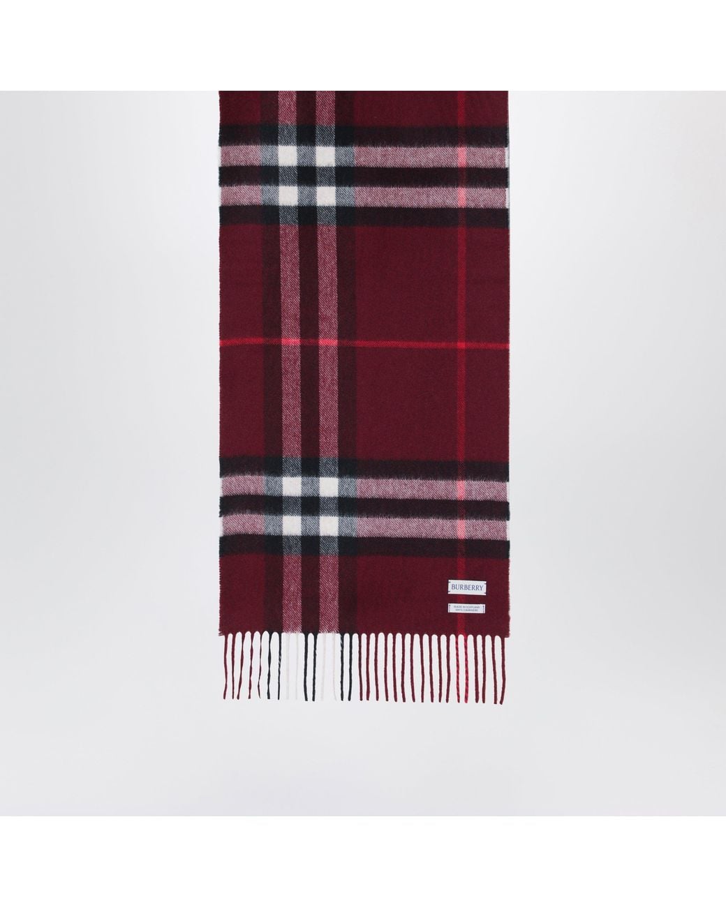 Burberry Red Burgundy Cashmere Scarf With A Checked Pattern