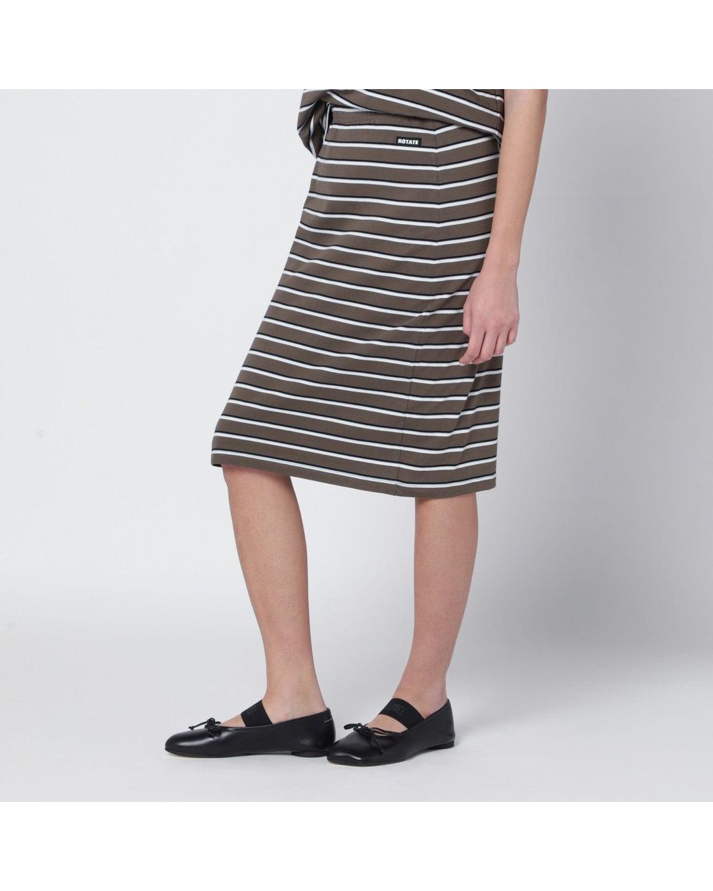 ROTATE BIRGER CHRISTENSEN Black Striped Cottonjersey Pencil Skirt