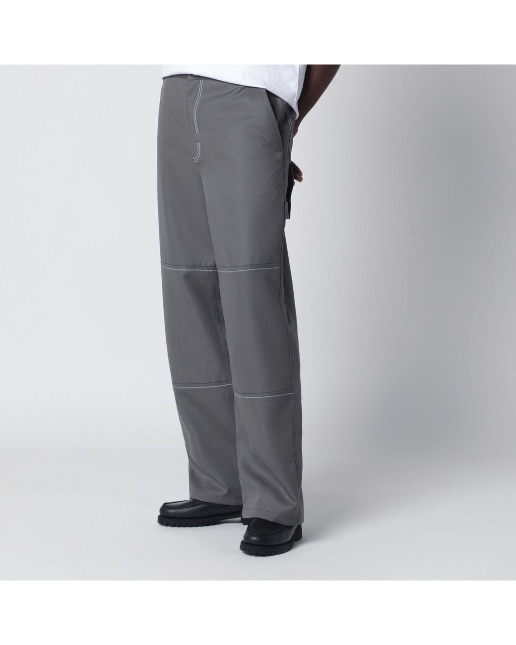AMI Gray Wool Canvas Workwear Trousers for men