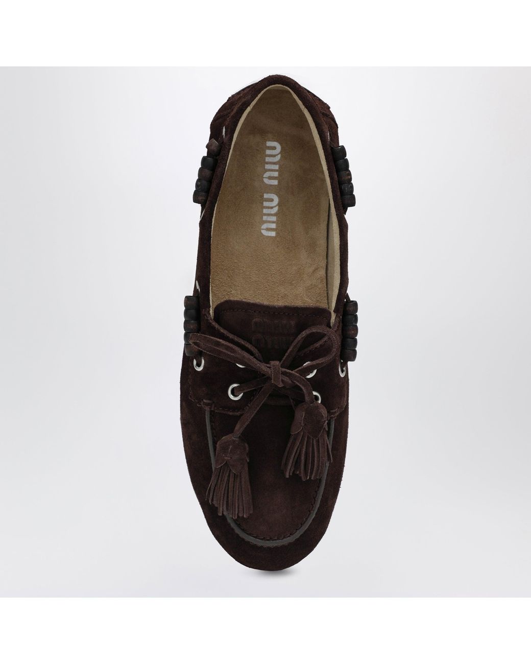 Miu Miu Black Deck Shoes In Suede With Dark Tassels
