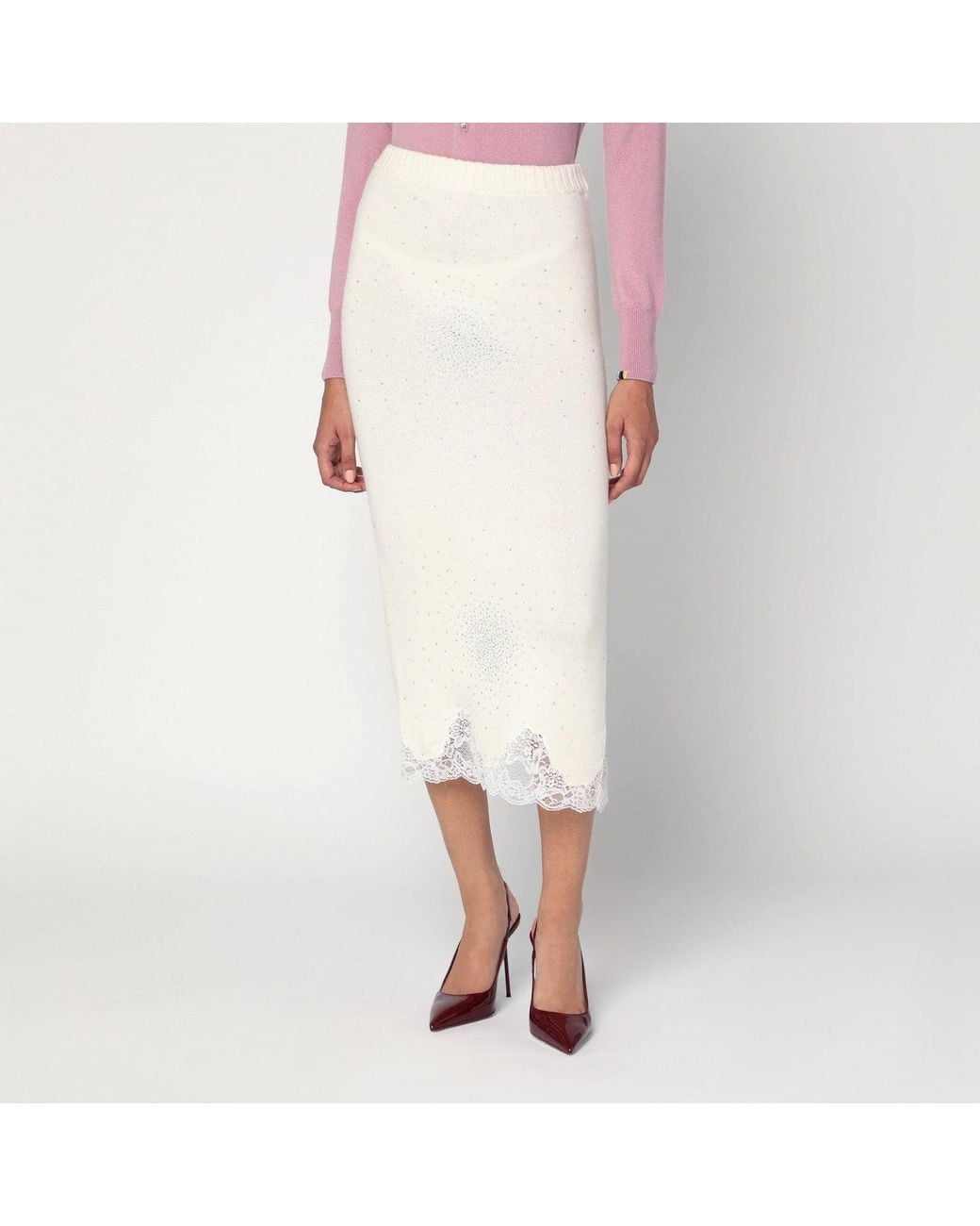 GIUSEPPE DI MORABITO Natural Gonna Tube With Lace And Rhinestones