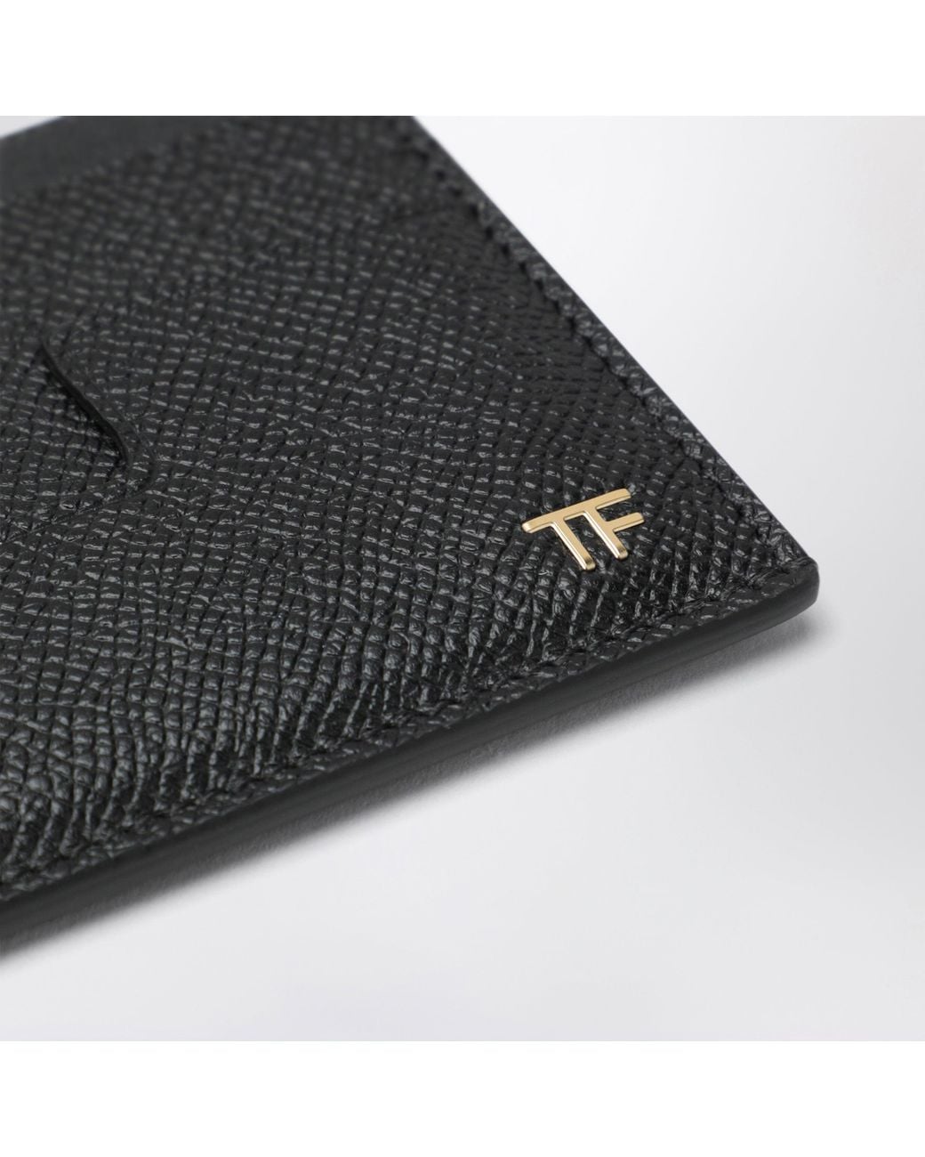 Tom Ford Black Grained Calf Leather Card Holder for men