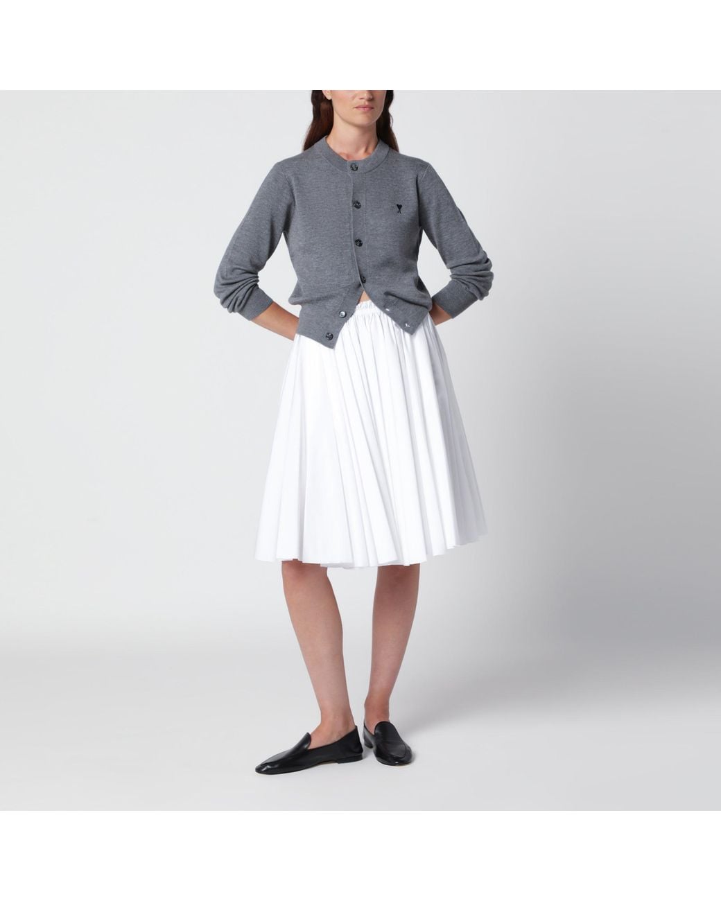 AMI Gray Ami De Coeur Wool Cardigan