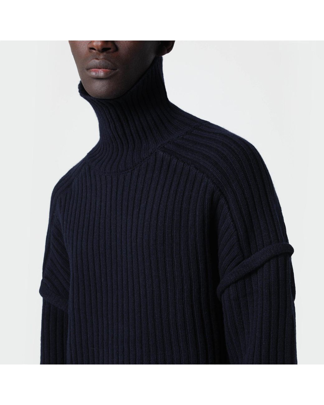 Séfr Blue Séfr Dark Ribbed Wool Turtleneck Sweater for men