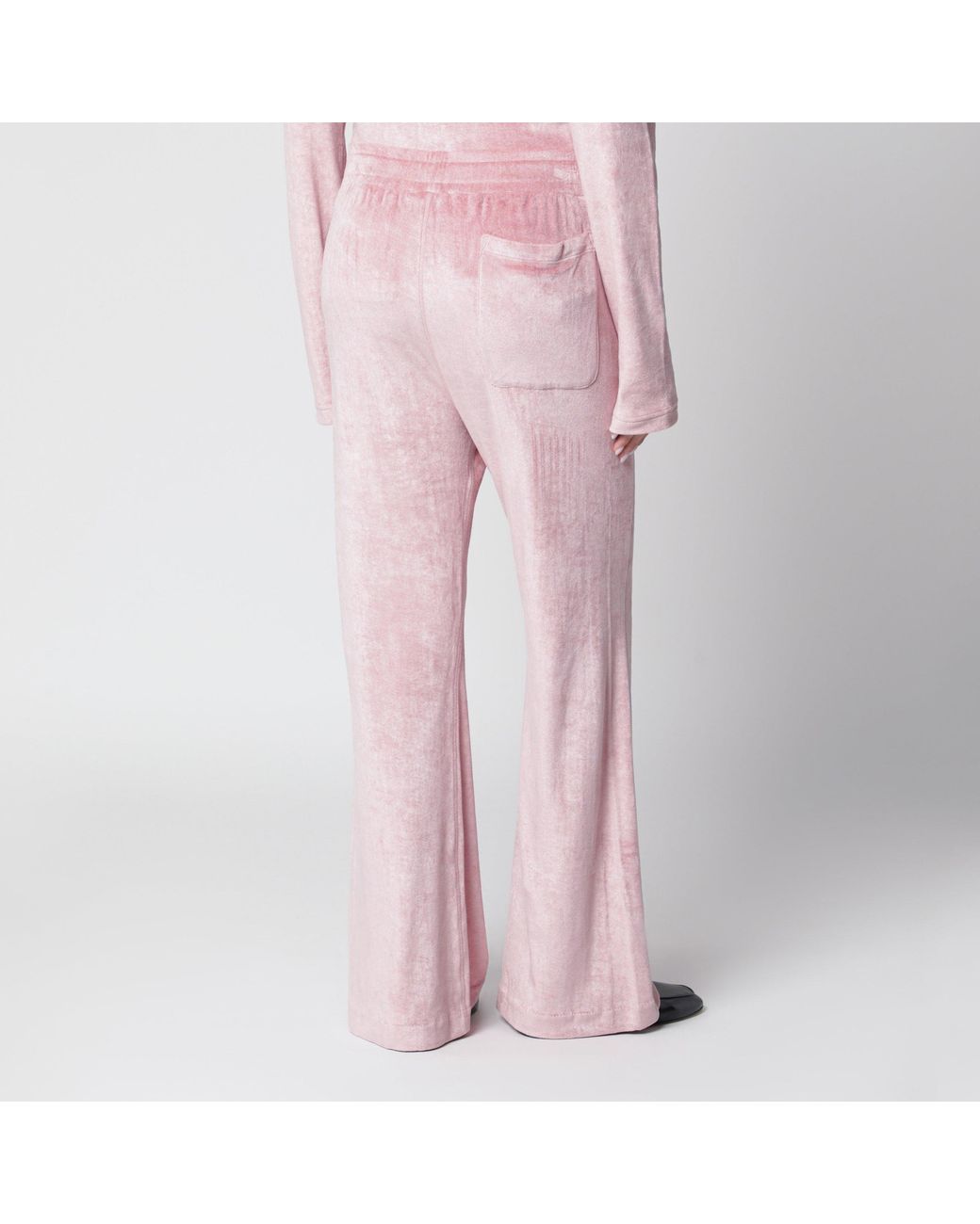 Sanderlak Pink Strawberry Flared Velvet Jogging Trousers