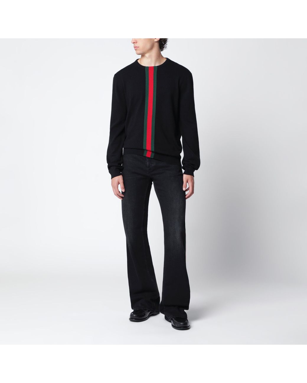 Gucci Black Cashmere Sweater With Web Motif for men