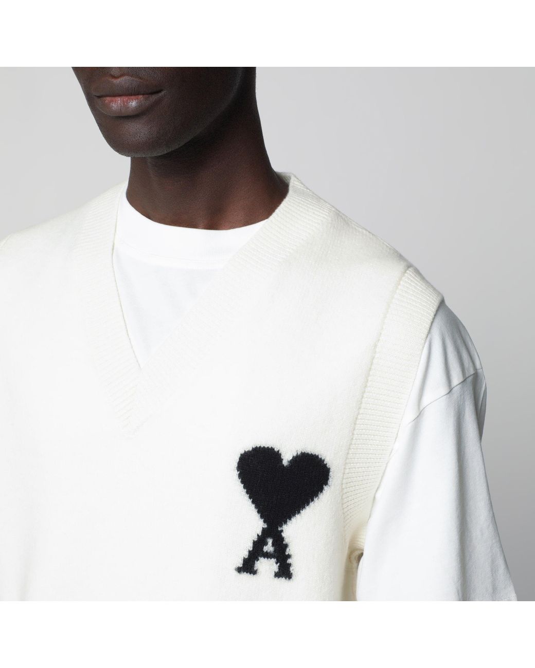 AMI White Ami De Coeur Wool Vest for men
