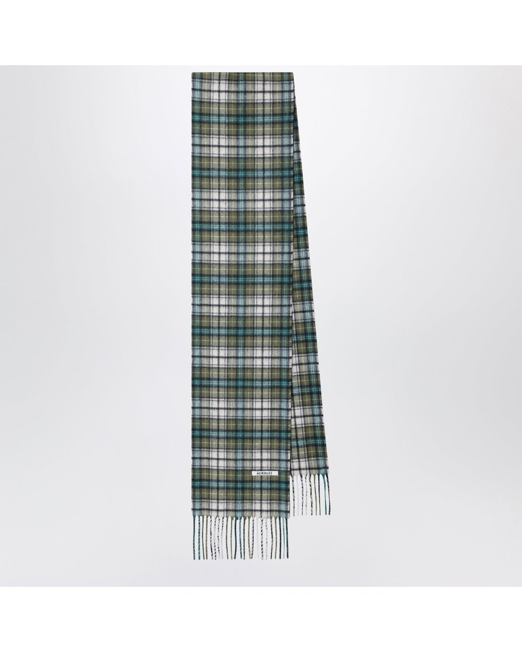 Auralee Green Moss Check Scarf