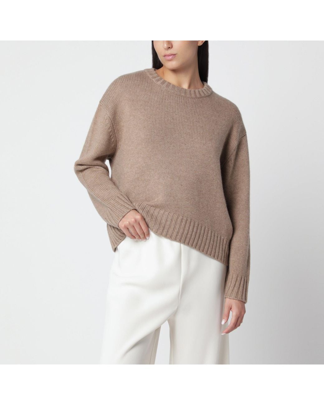 Almada Label Brown Hazel Boxy Cashmere & Merino Crew-Neck Sweater