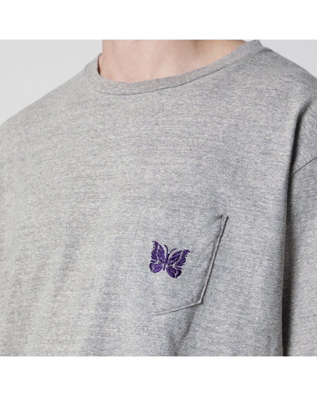 Needles Gray Cotton Tshirt With Embroidery for men