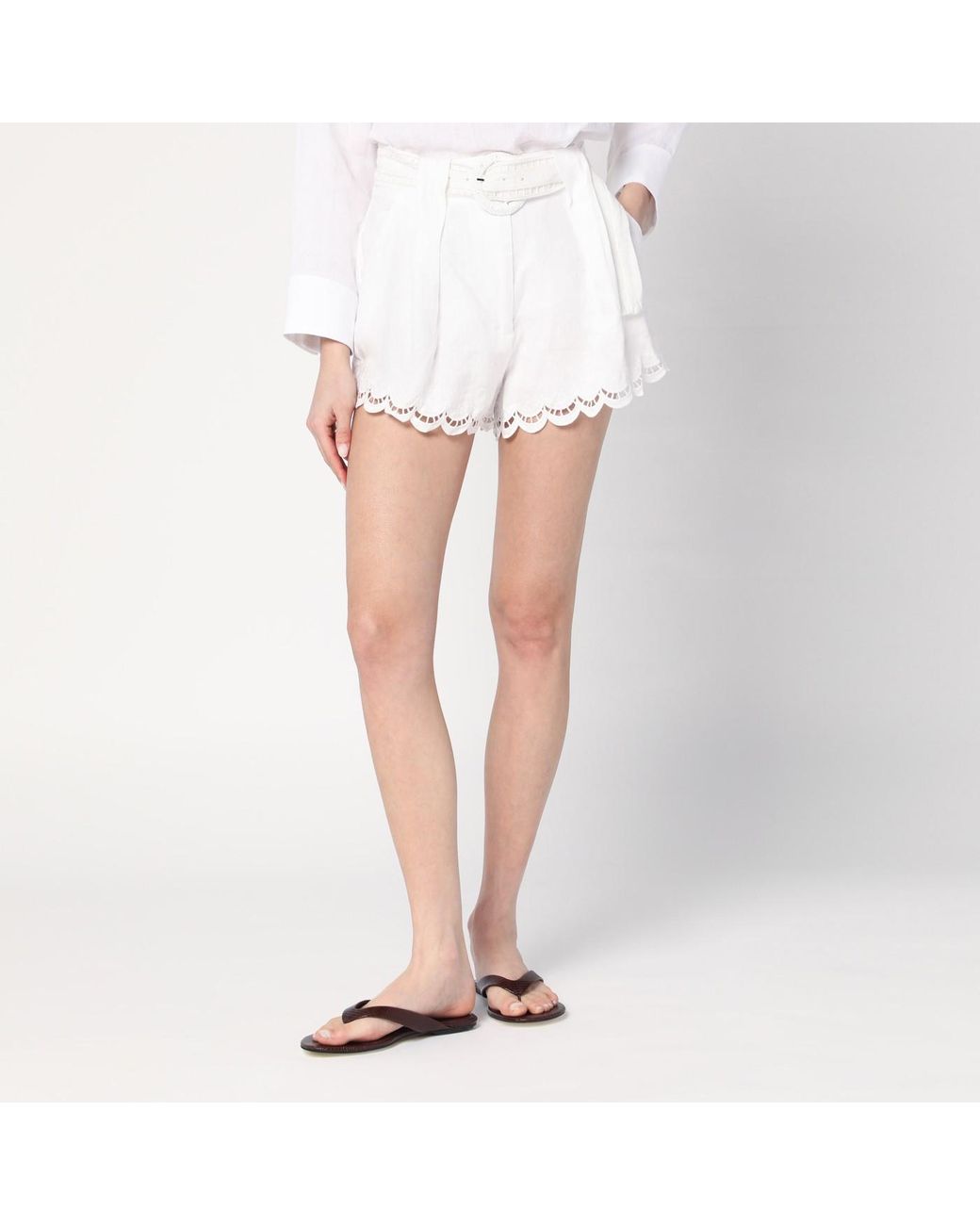 ショートパンツ FARM RIO Linen perforated shorts OFF-WHITE FARM Rio Linen Perforated Shorts in White | Lyst