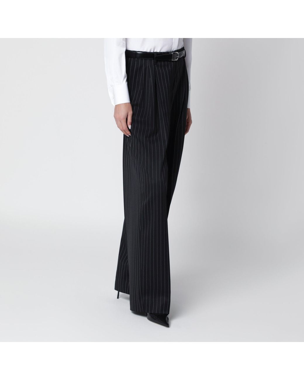 Dolce & Gabbana Black Pinstripe Belted Trousers