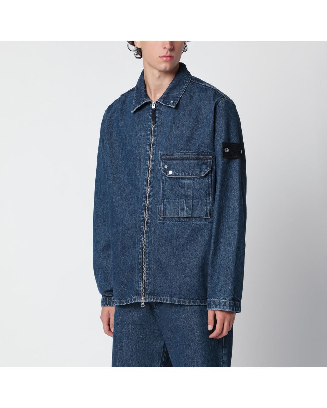 Stone Island Blue Light Bull Denim-Tc Overshirt for men