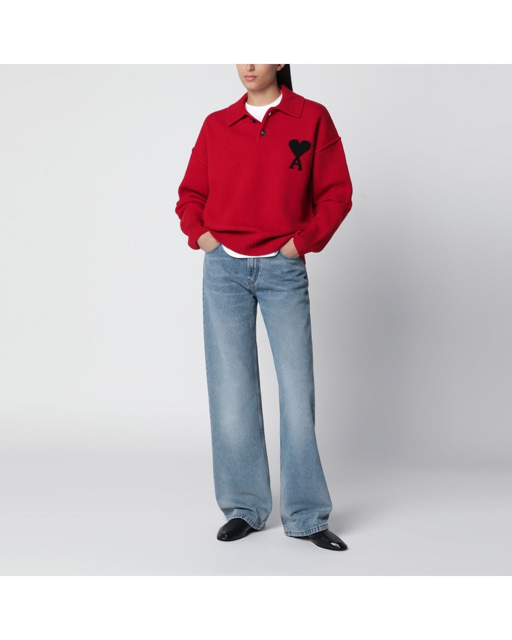 AMI Red Ami De Coeur Polo Jumper