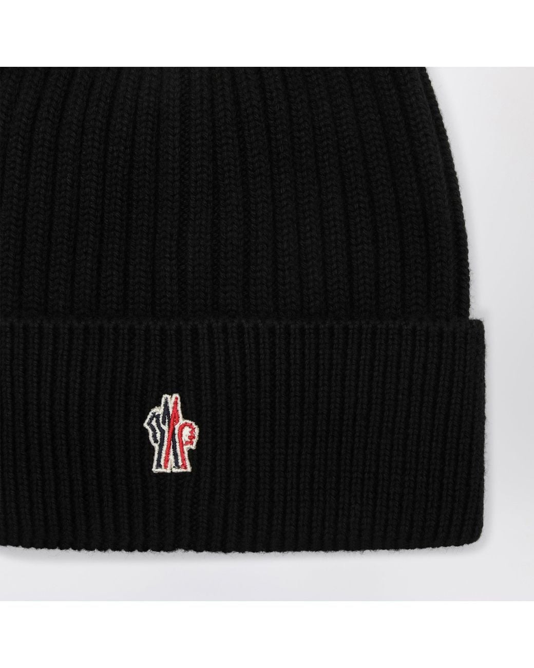 Moncler Black Ribbed Wool Cap for men