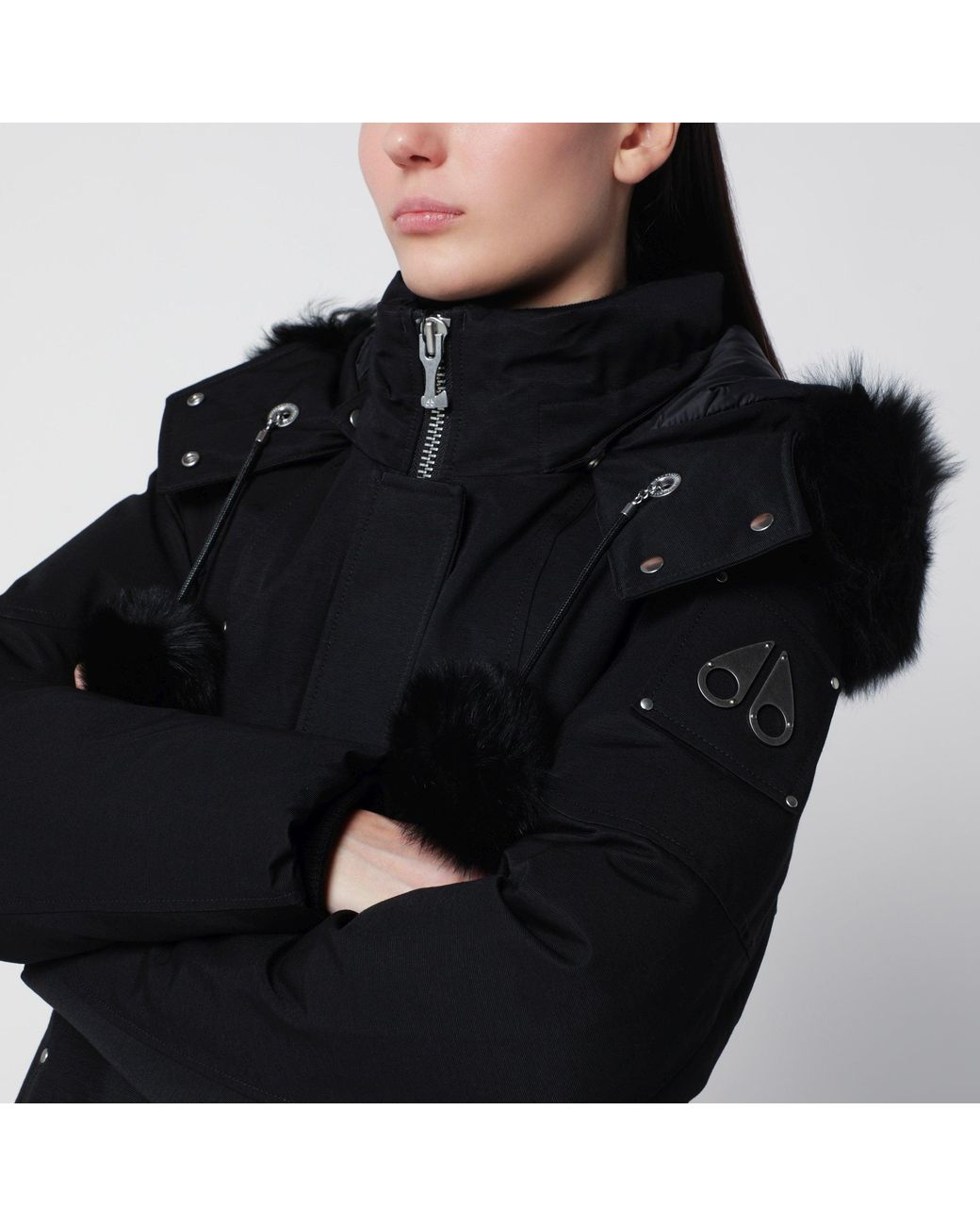 Moose Knuckles Black Stirling Original Mini Cotton-Blend Parka With Removable Hood And Fur Insert