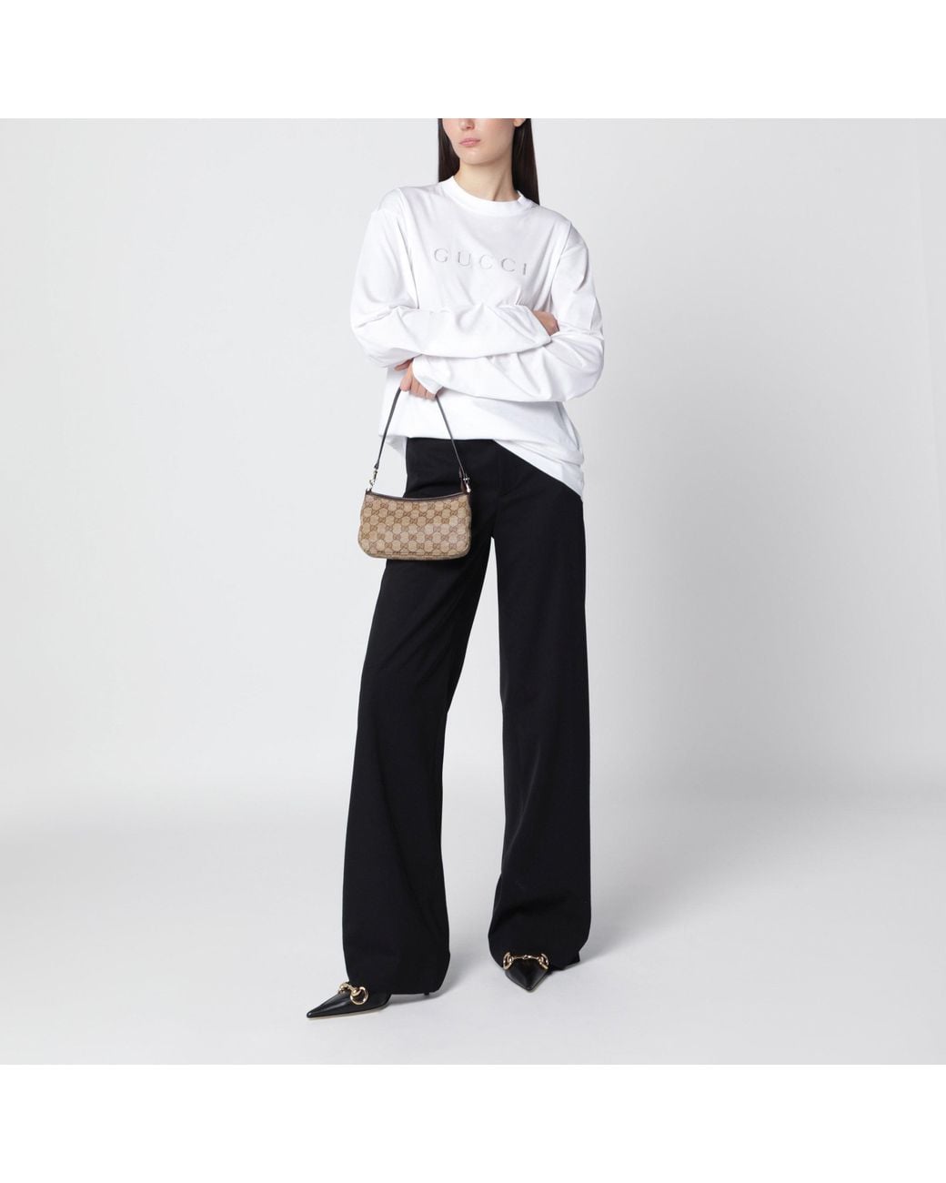 Gucci Natural Gossip Gg Canvas Mini Shoulder Bag With Crystals