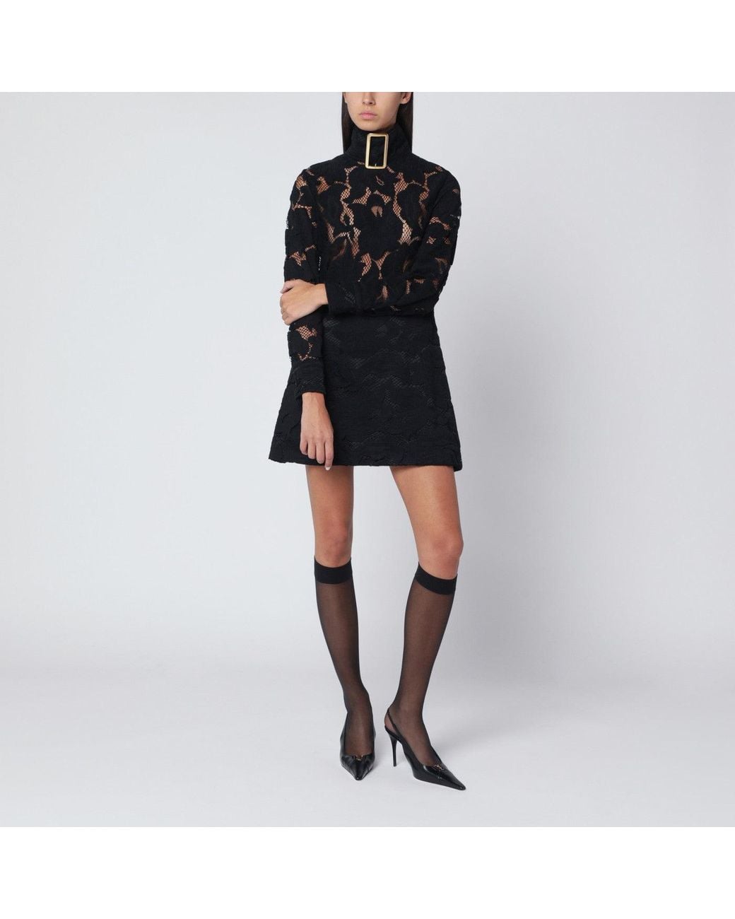 Patou Black Mini Dress With Buckle Collar