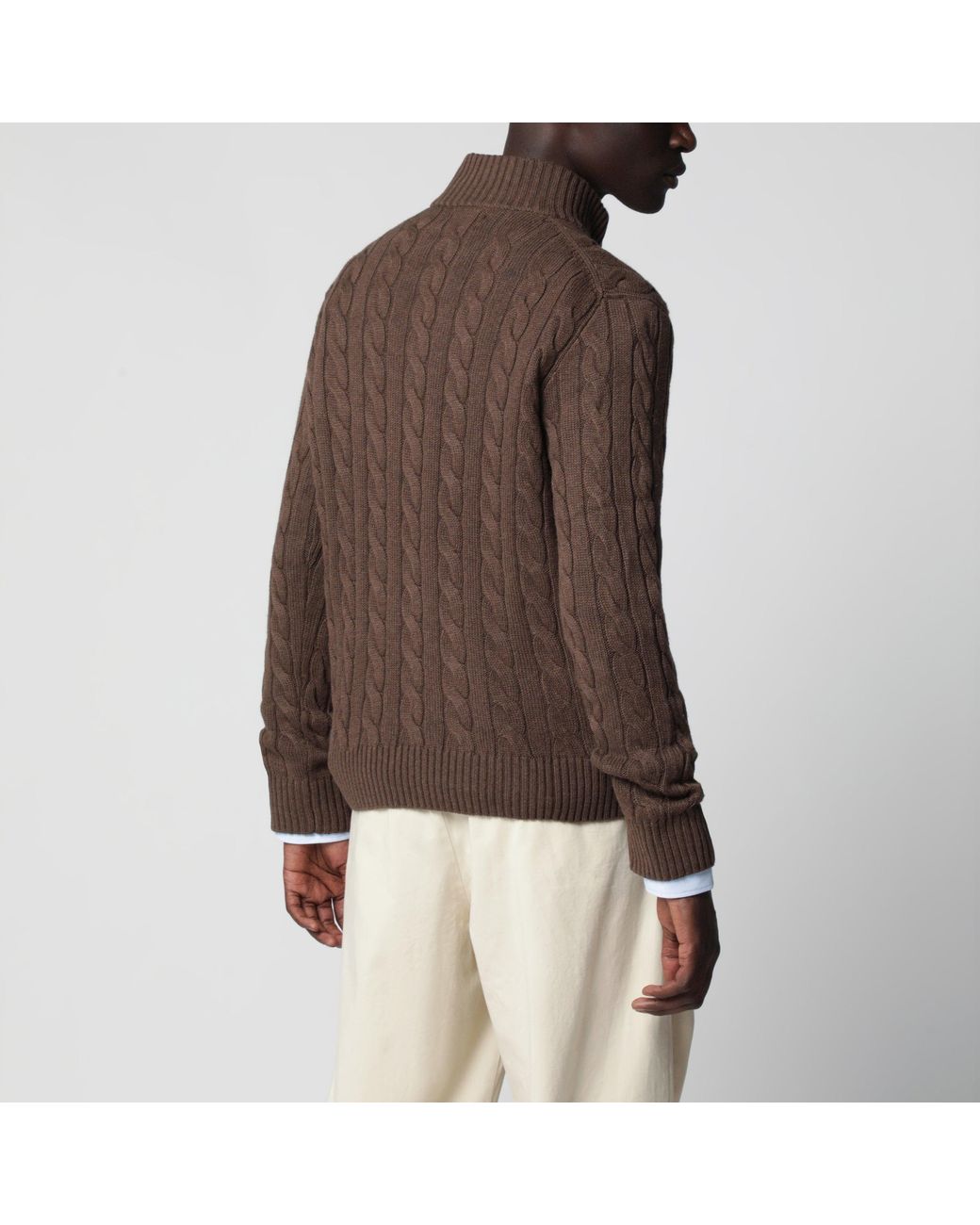 Polo Ralph Lauren Brown Cotton Quarter-Zip Sweater for men