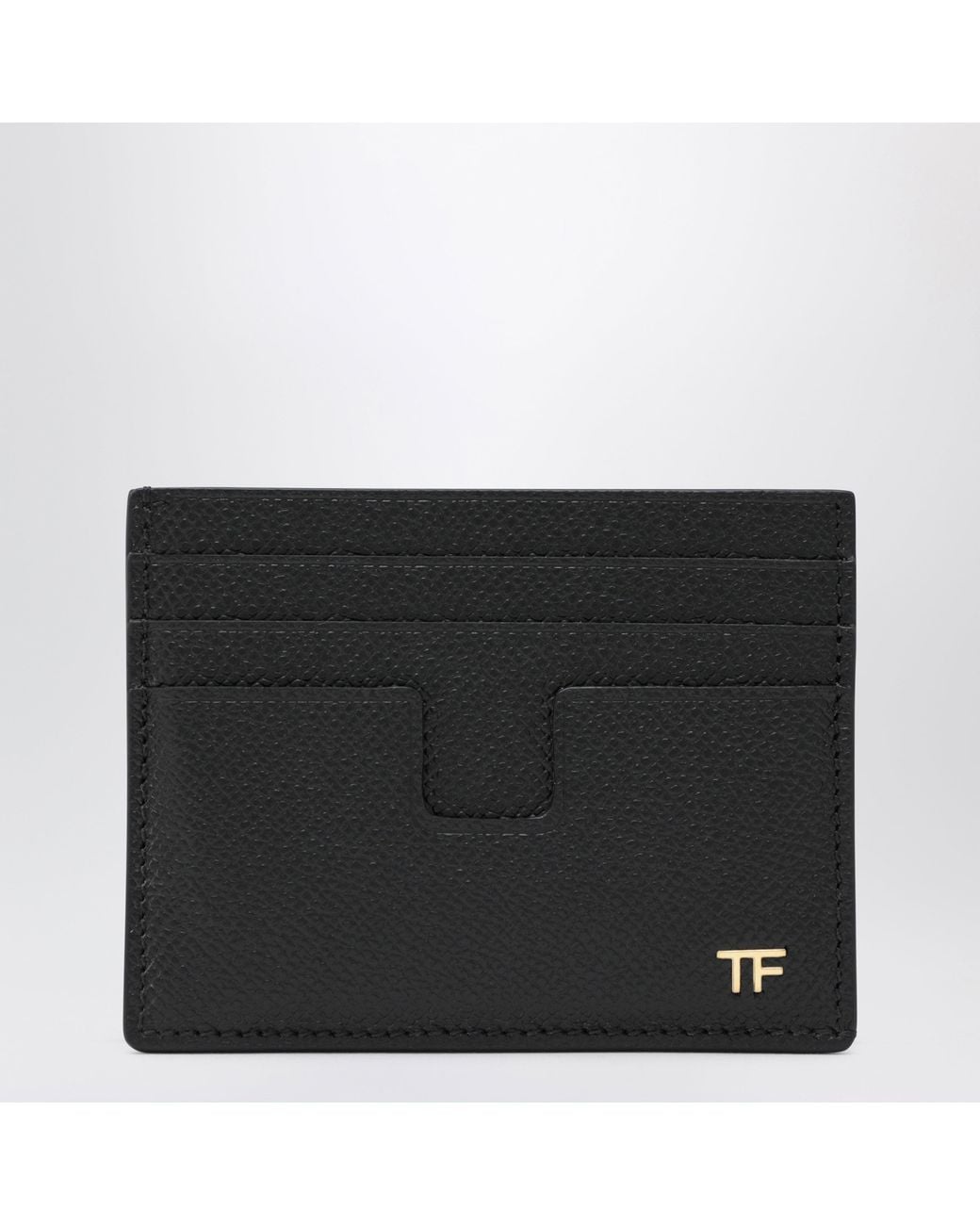 Tom Ford Black Grained Calf Leather Card Holder for men