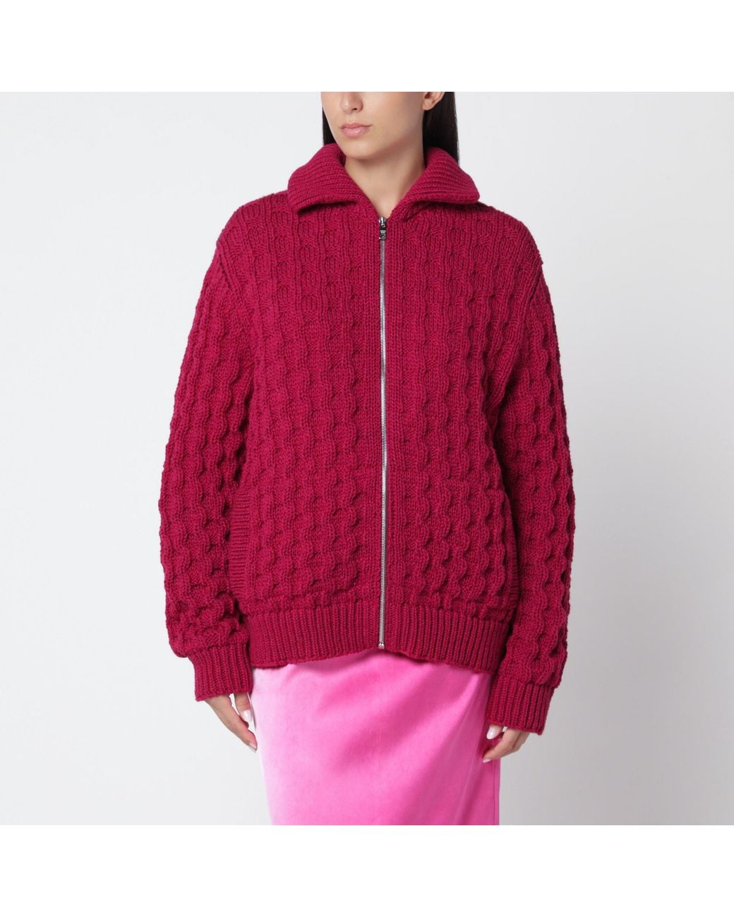 Prada Red Raspberry Virgin Wool Cardigan