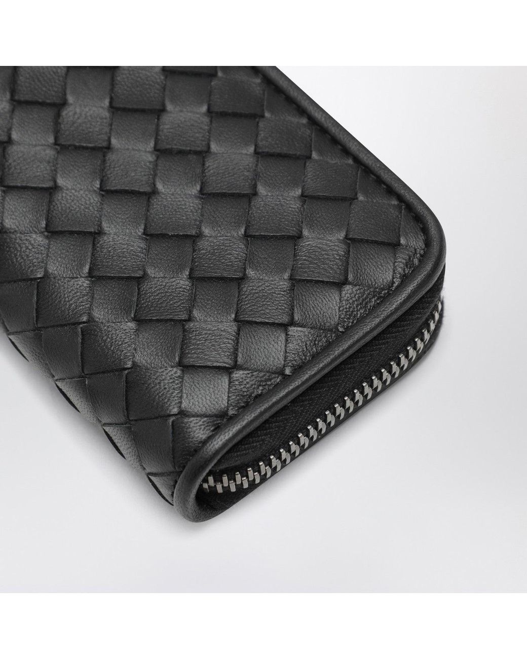 Bottega Veneta Black Small Intrecciato Zip-Around Wallet