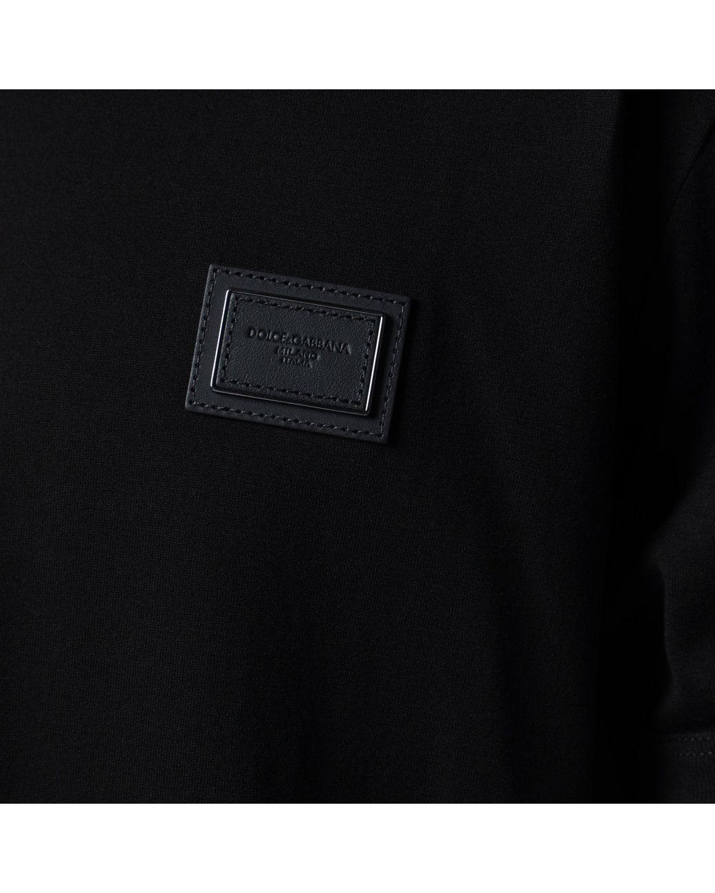 Dolce & Gabbana Black Cotton T-Shirt With Logo Plaque for men