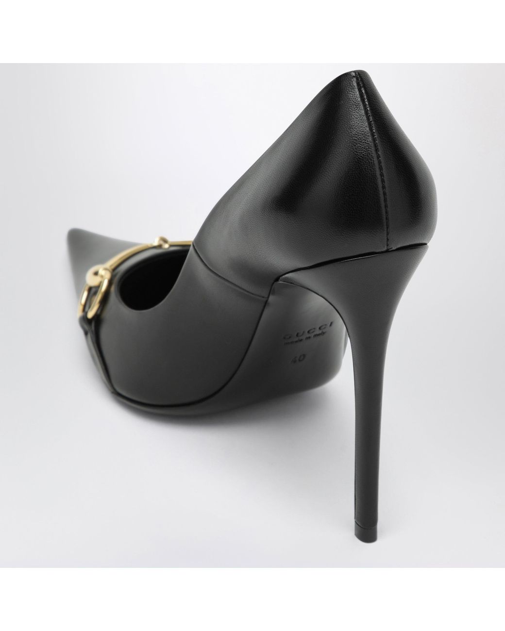 Gucci Black Donna Nappa Leather Pointed-Toe Pumps With-Tone Horsebit Detail