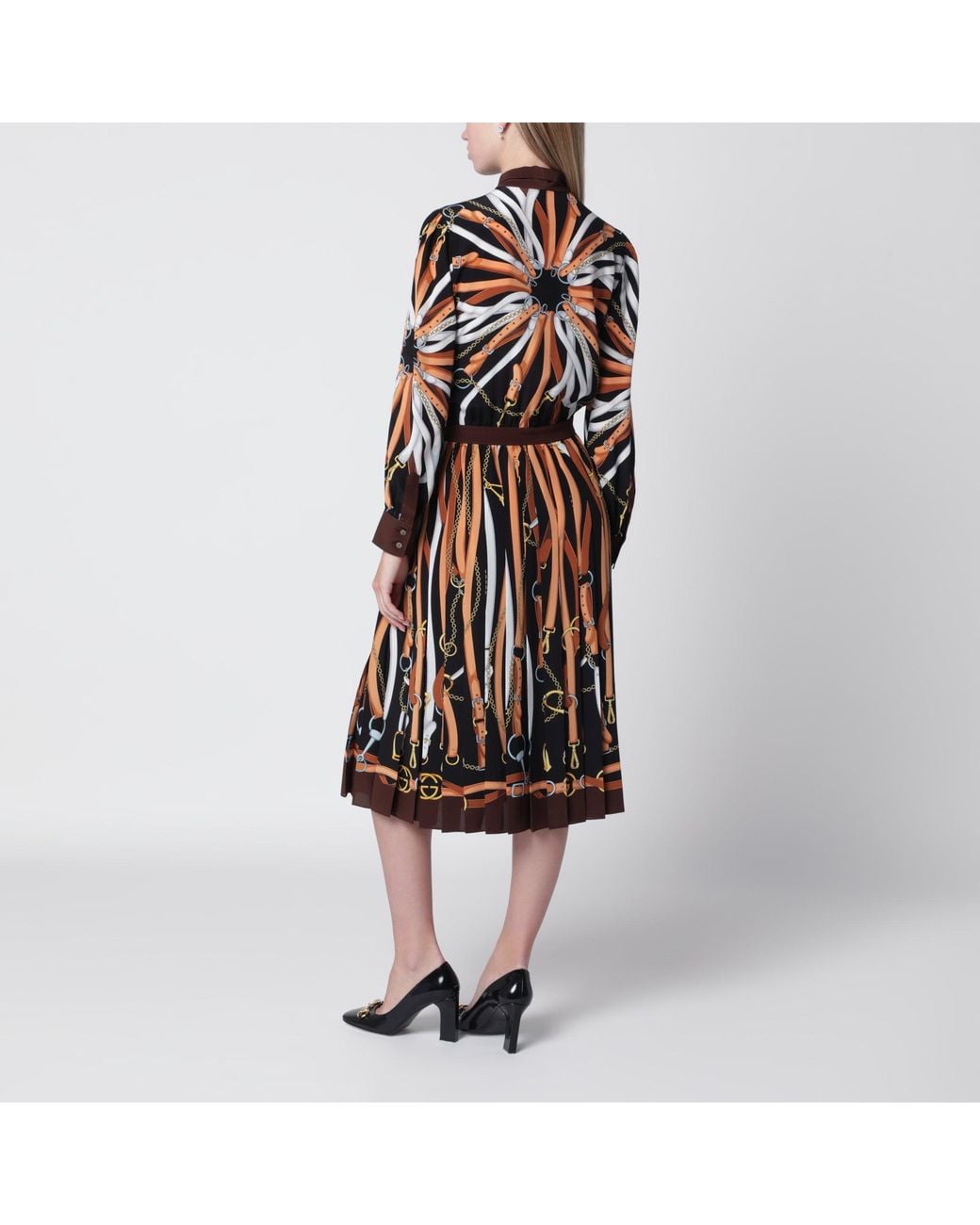 Gucci Red Silk Shirt Dress With Equestrian Print