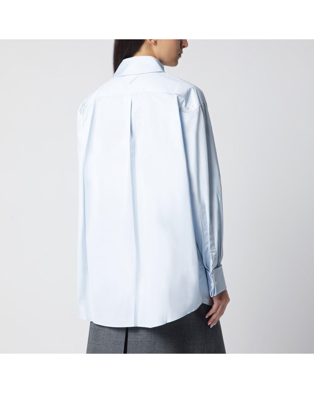 Prada Blue Hellblaues Baumwollhemd Mit Halstuch