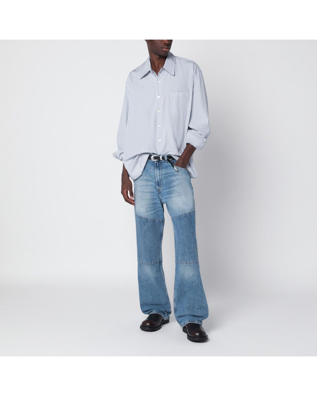 Our Legacy Blue Above Striped Cotton Poplin Shirt for men