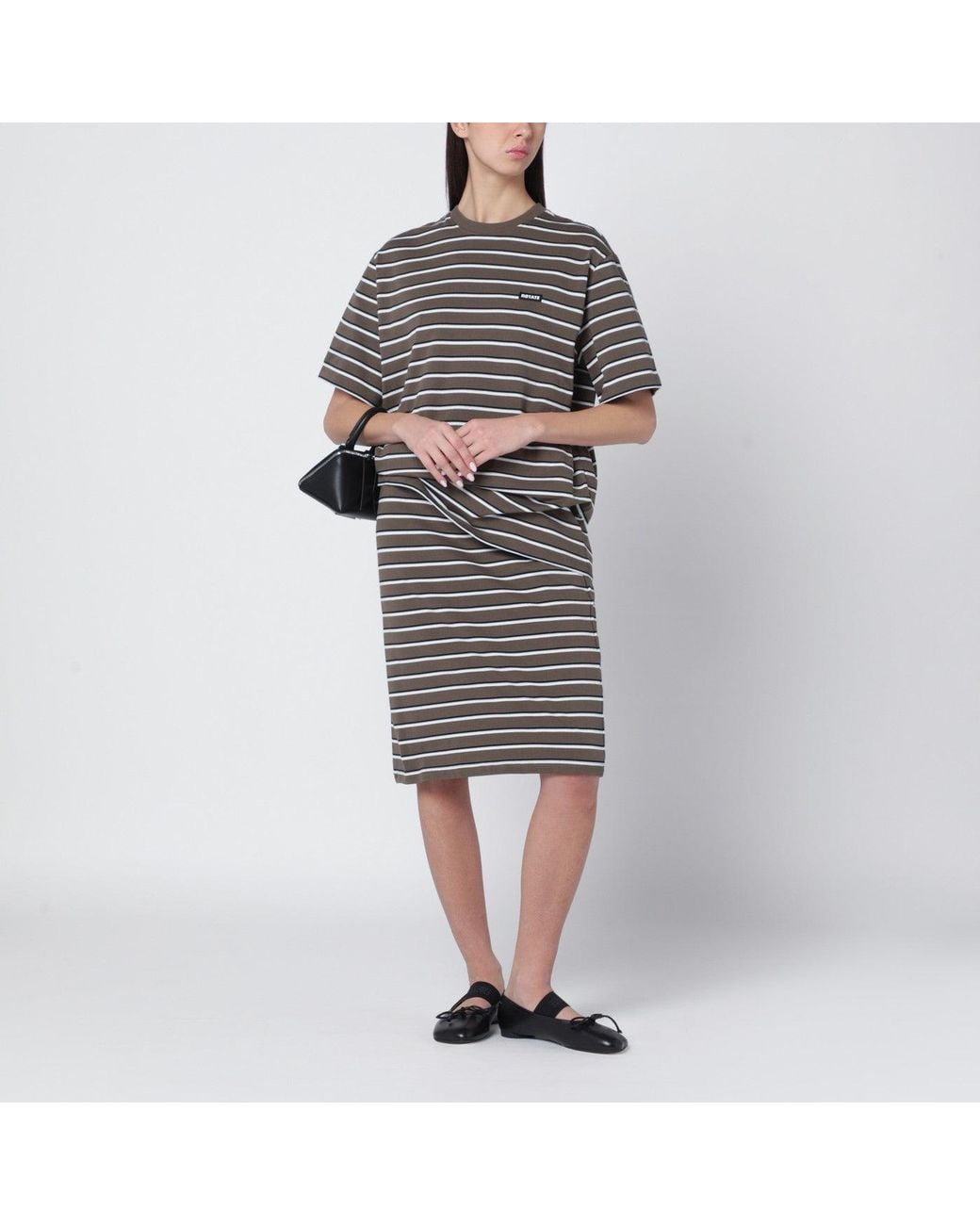 ROTATE BIRGER CHRISTENSEN Black Striped Cottonjersey Pencil Skirt