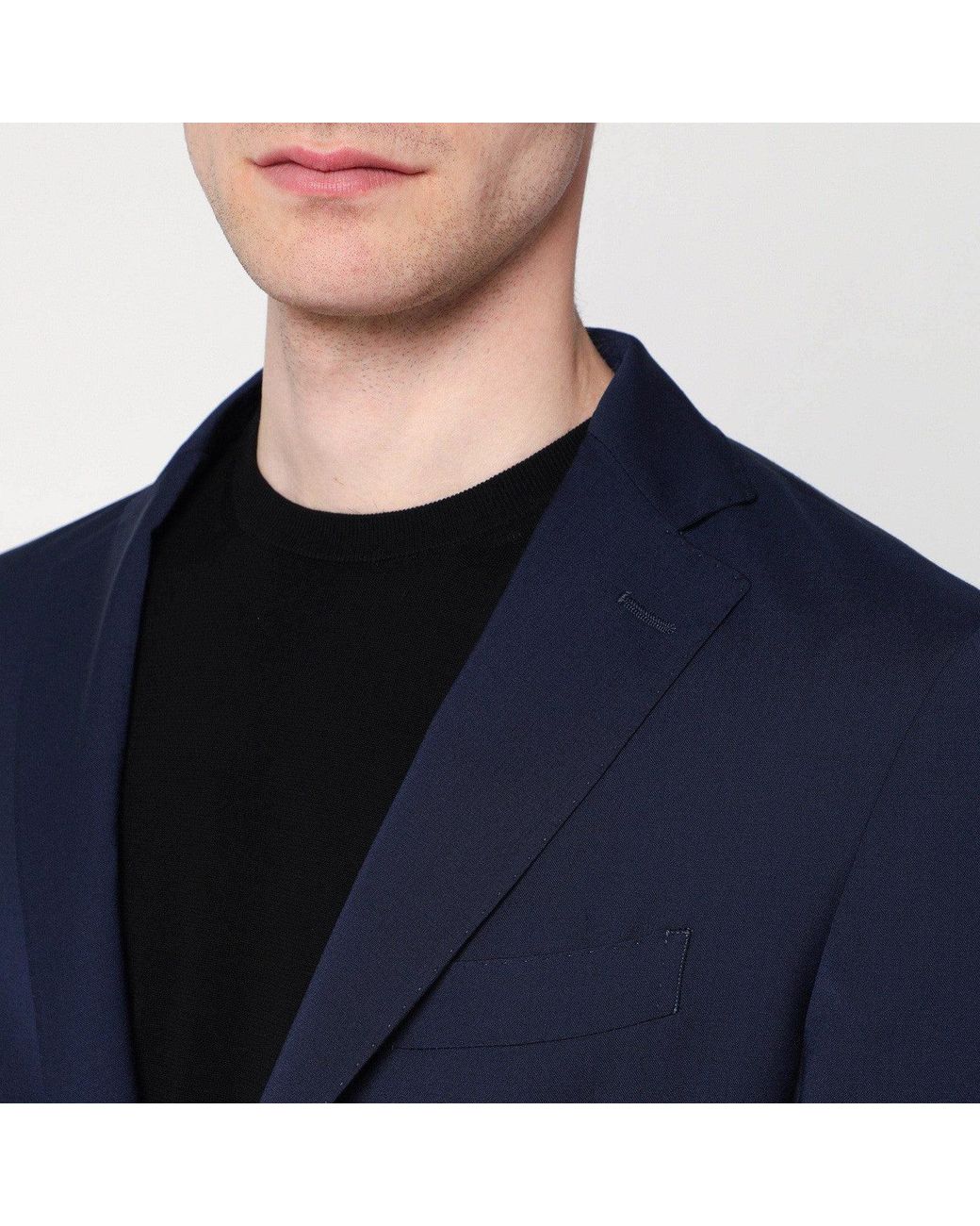 Santaniello Blue Wool Blend Single Breasted Jacket for men