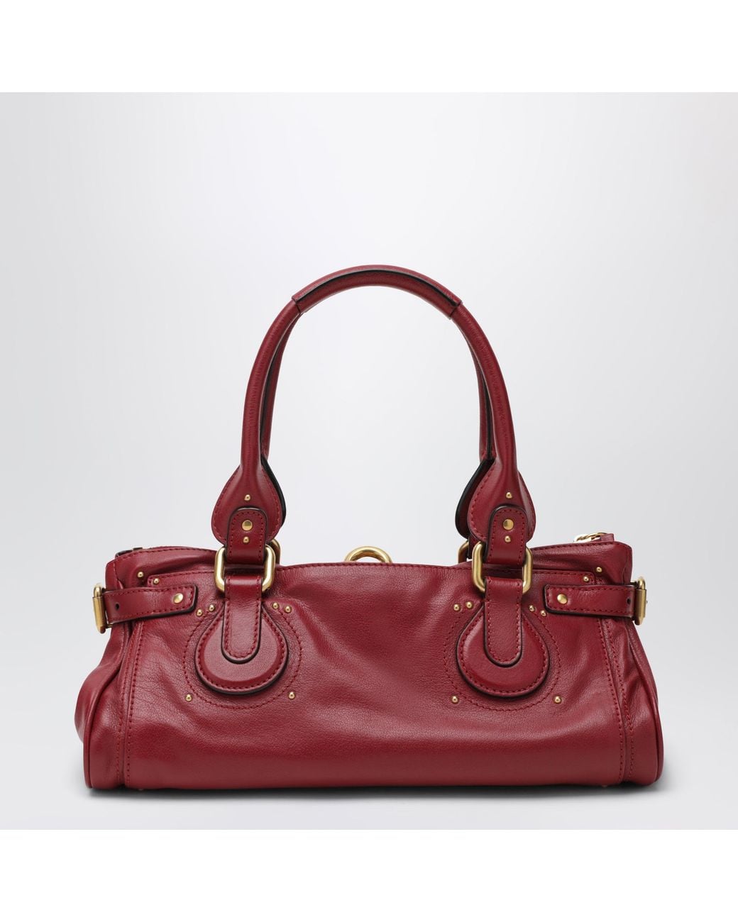 Chloé Red Grained Leather Satchel Bag With Padlock