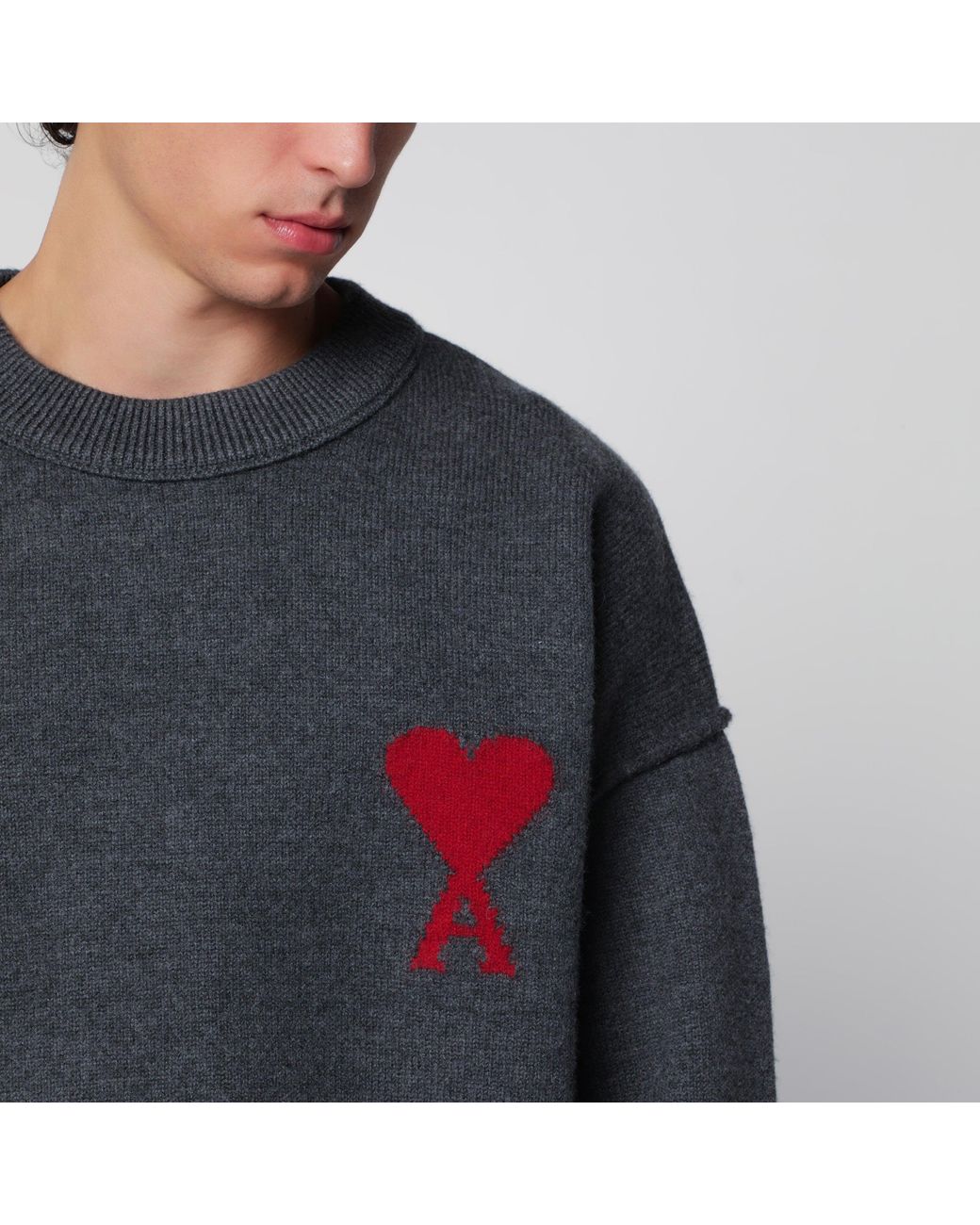 AMI Gray Dark Ami De Coeur Sweater for men