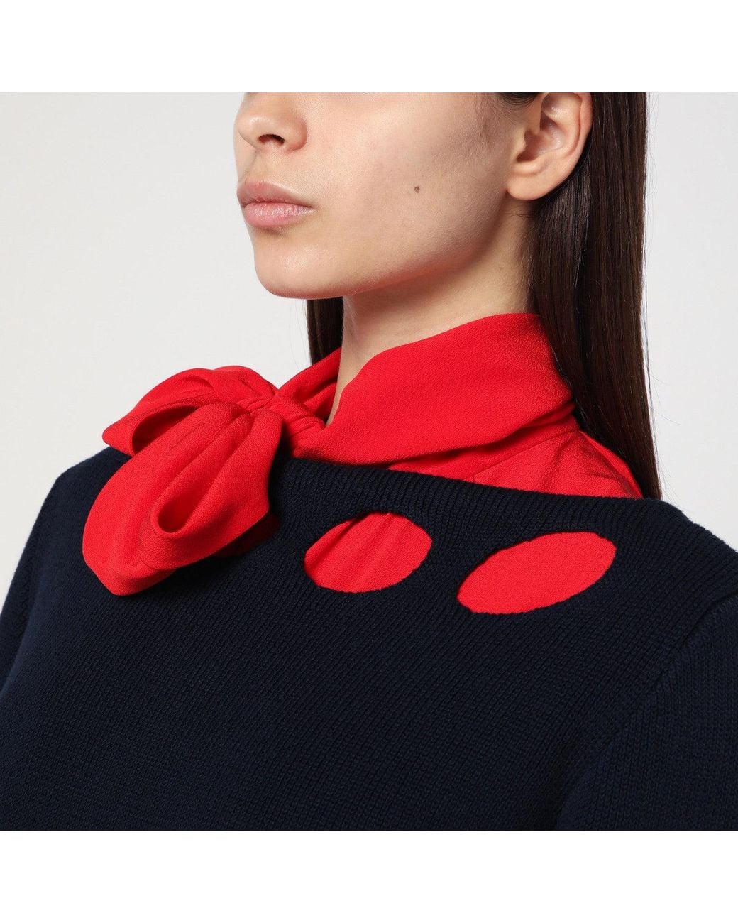 Prada Red Cotton Sweater With Geometric Details