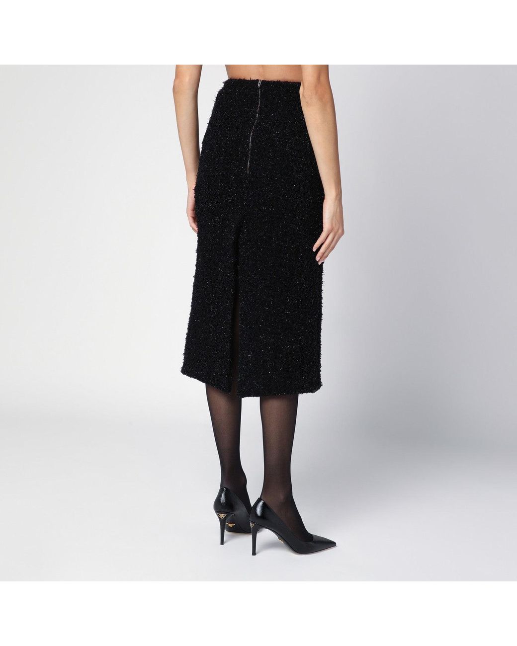 Balenciaga Black Tweed Midi Skirt