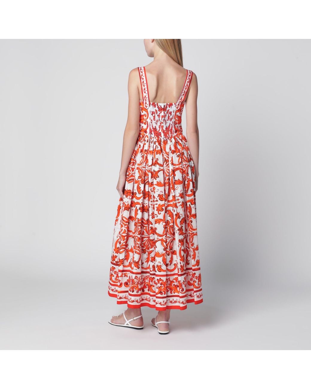 Dolce & Gabbana Red Maiolica-Print Poplin Maxi Dress