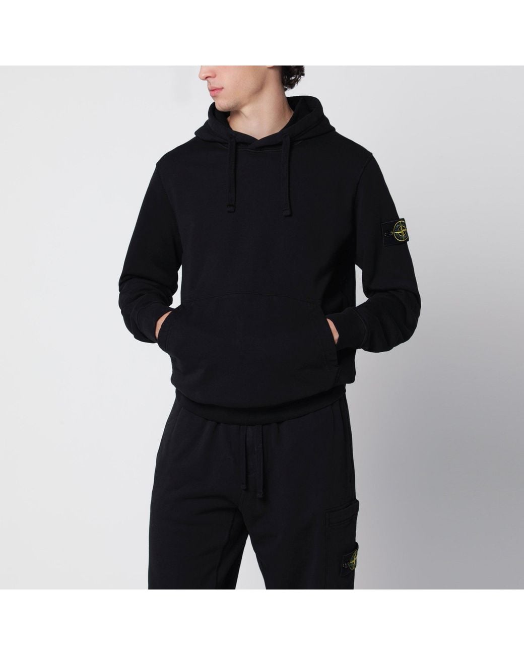 Stone Island Black Cotton Hoodie for men