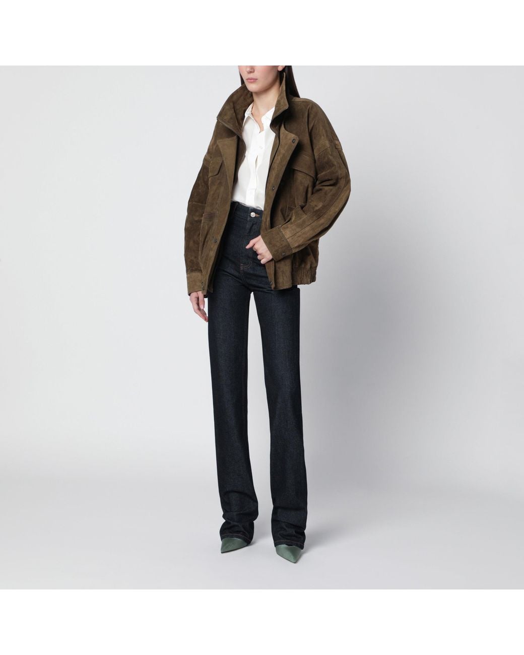 Saint Laurent Brown Seaweed Suede Bomber Jacket