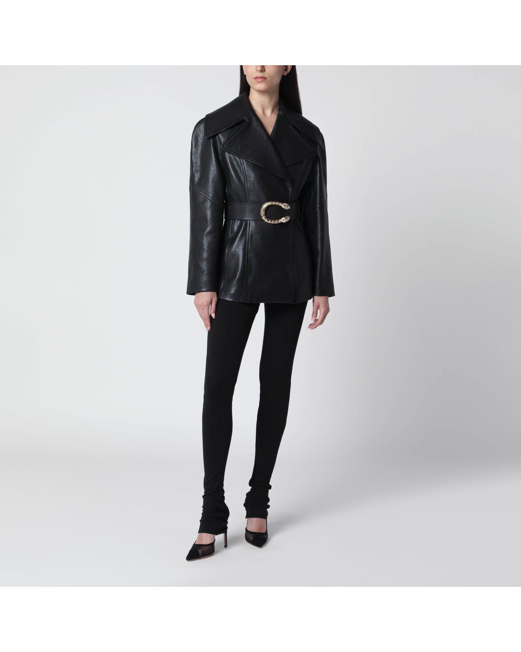Gucci Black Leather Jacket With Dionysus Belt