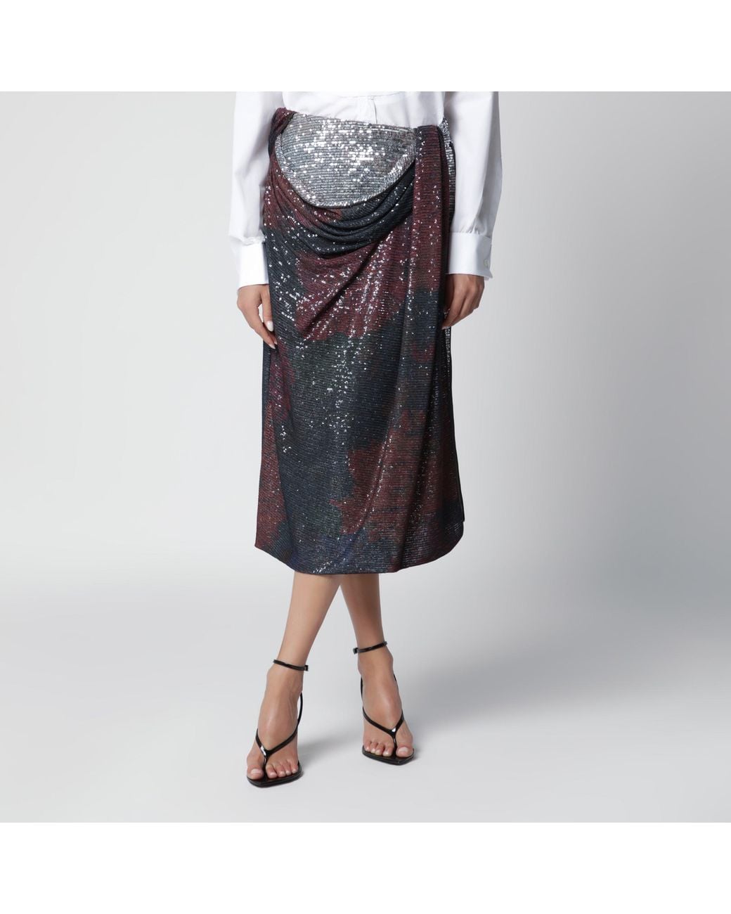 Maison Margiela Black Printed Draped Sequin Maxi Skirt