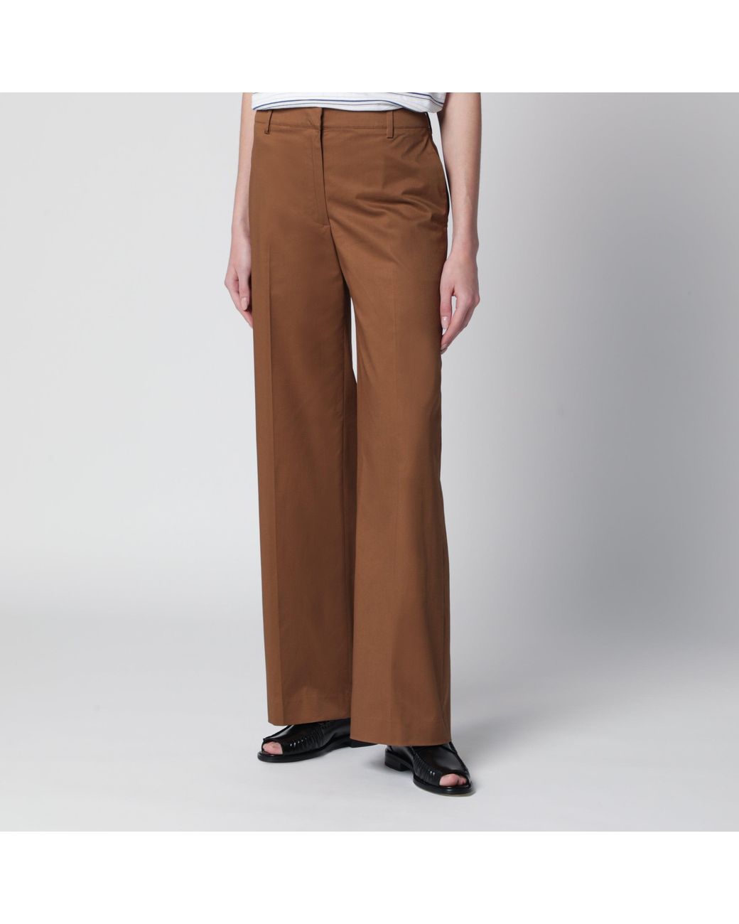 PT Torino Brown Francoise Cotton-Blend Trousers