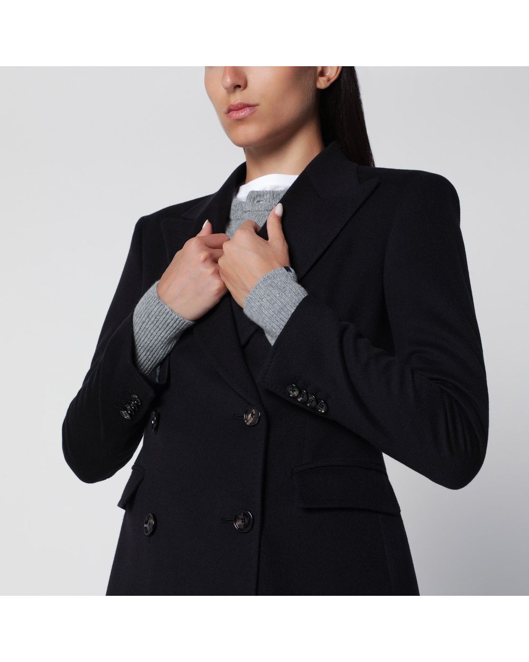 Tagliatore Black Double-Breasted Wool Coat