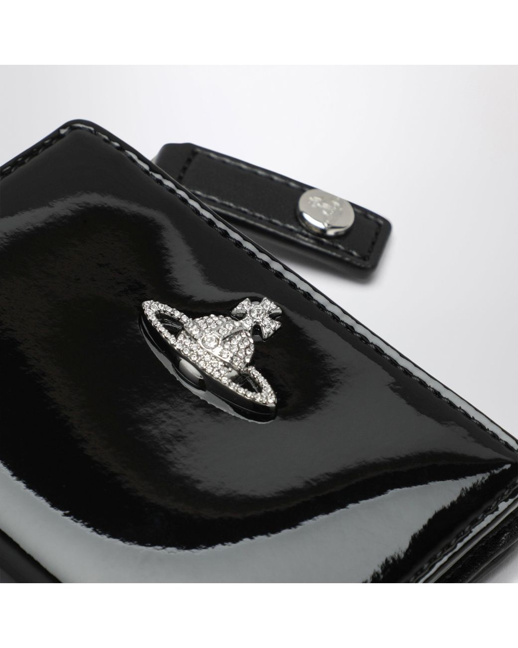 Vivienne Westwood Black Slim Flap Card Holder With Crystal-Embellished Orb Bas Relief