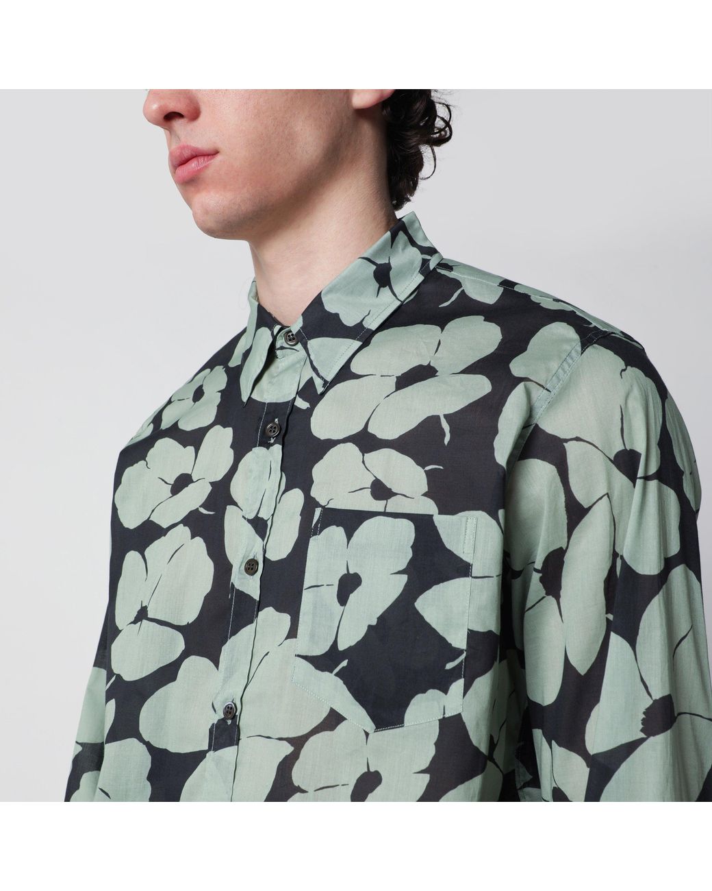 Dries Van Noten Green Shirt With Floral Print Pistachio Color for men