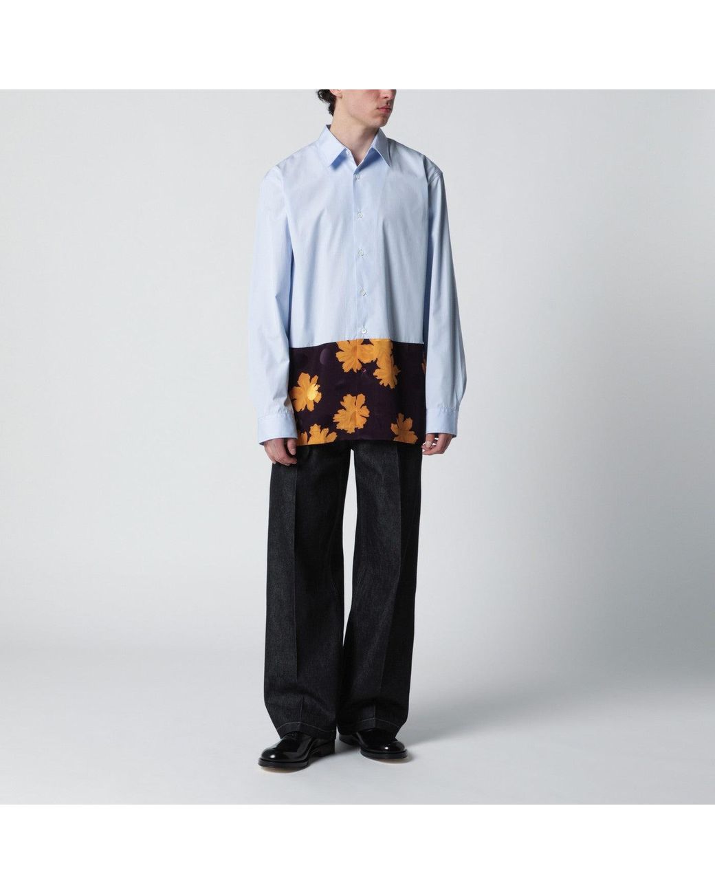 Dries Van Noten Blue Shirt With Floral Insert for men