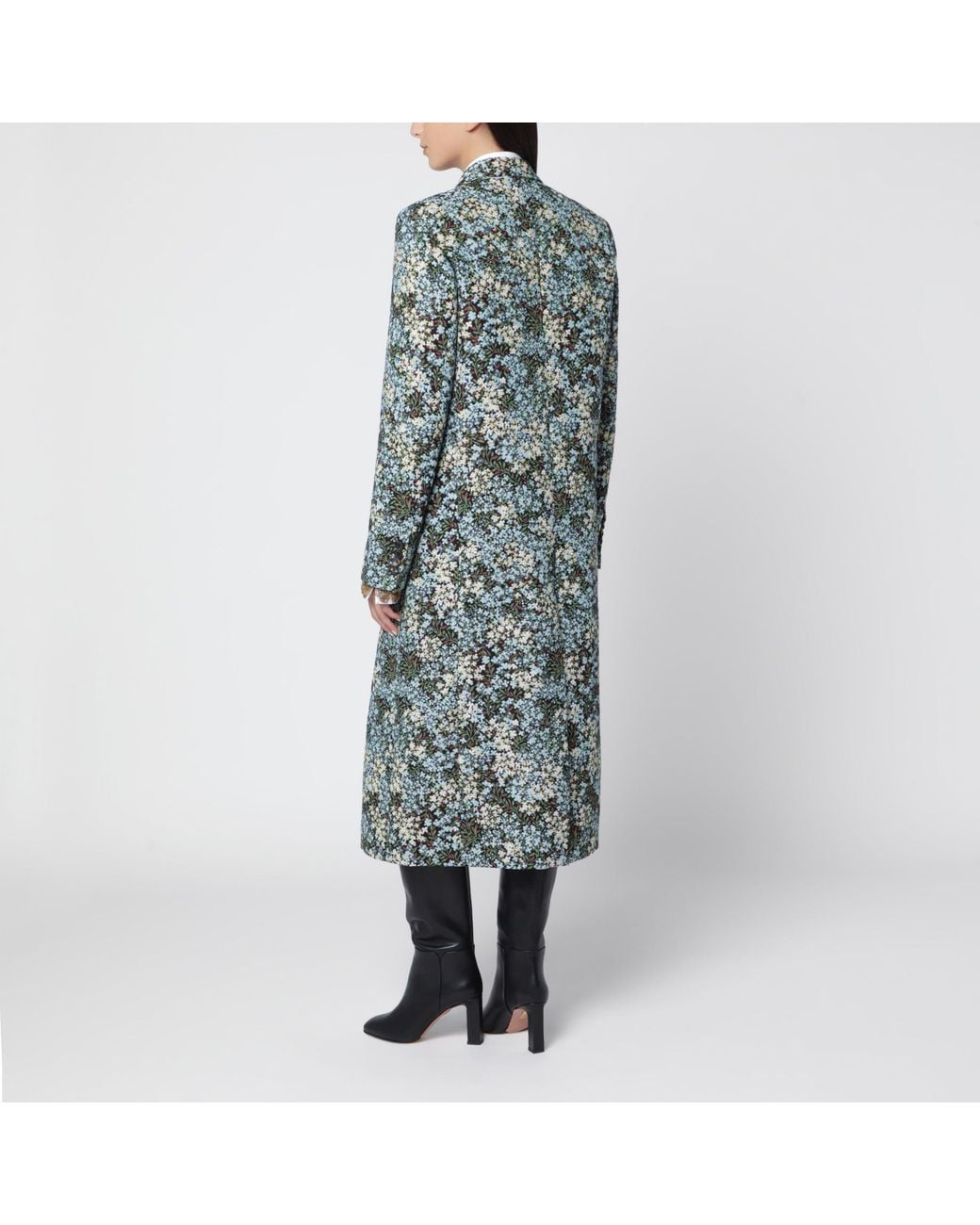 Dries Van Noten Green Double-Breasted Coat With Floral Jacquard Pattern