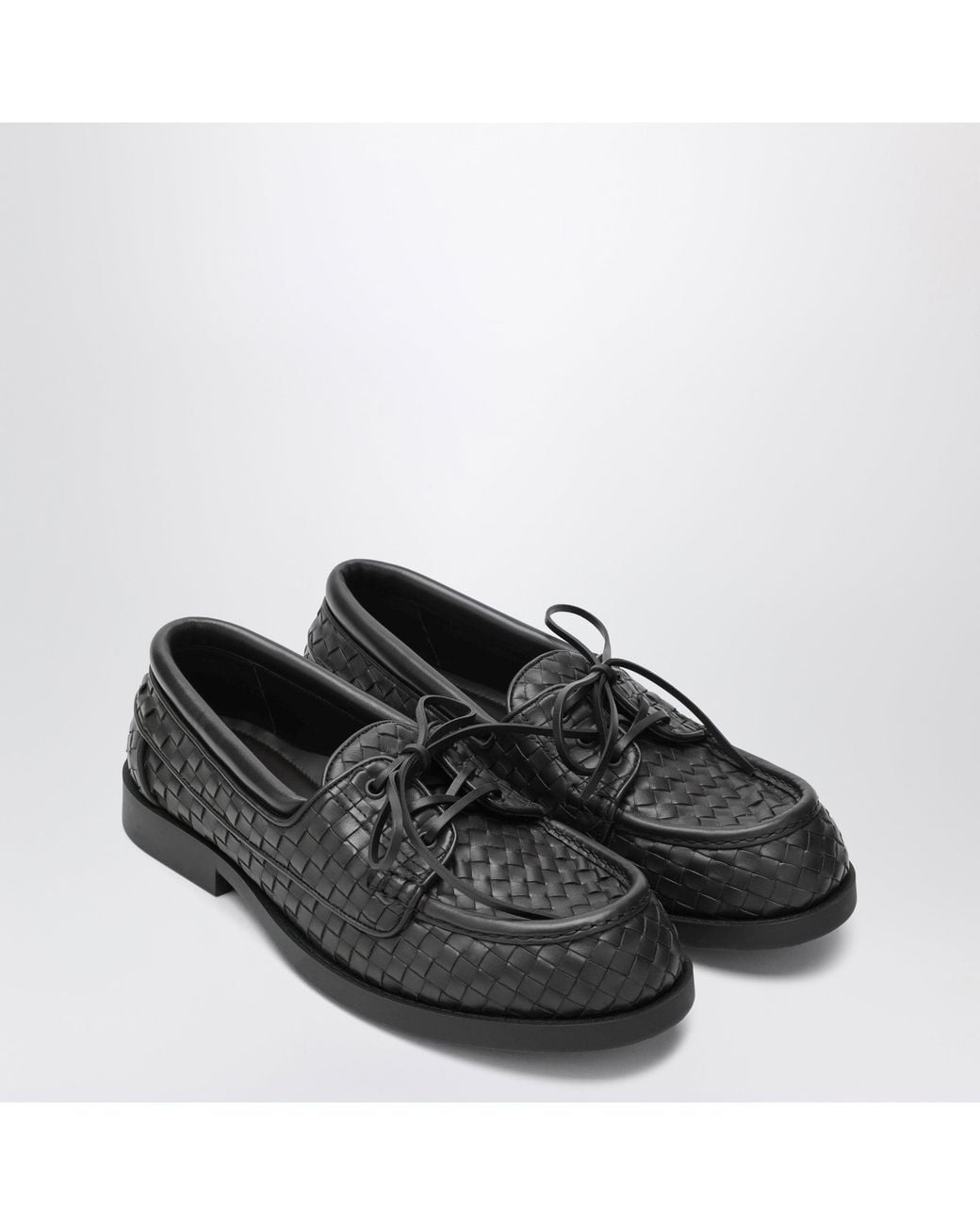 Bottega Veneta Black Pier Boat Shoes for men