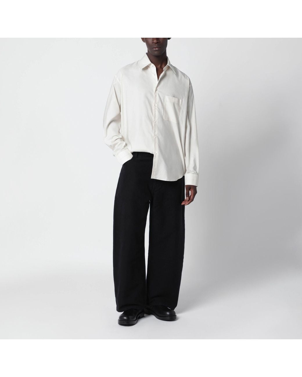 Lemaire White Regular-Fit Cream-Colored Cotton And Silk Shirt for men